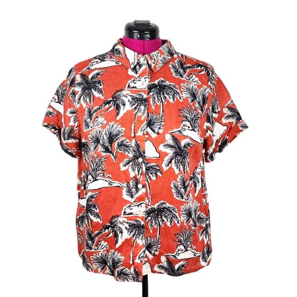 Tahari 100% Linen Casual Button Down Shirt Short Sleeve Hawaian Top Size L - Picture 2 of 16